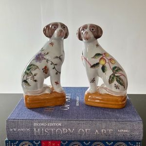 Set of 2 Hand Painted Porcelain Dog Bookends | Chinoiserie, Staffordshire Style